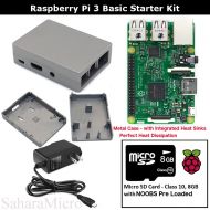 SaharaMicro SMI Raspberry Pi 3 Basic Starter Kit 8GB Class 10 NOOBS Card, 5V 2.5A Power Adapter, Metal Case, Raspberry Pi 3 Board