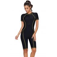 SailBee Womens One Piece Short Sleeves Contoured Front Zip Wetsuit Swimsuit