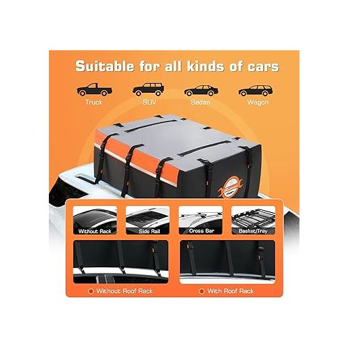  Sailnovo Rooftop Cargo Carrier 20 Cubic, Waterproof Car Roof Bag Soft-Shell Carriers Top Luggage Storage with Slip Mat, 6 Door Hooks & Heavy-Duty PVC for All Vehicle Roof with/Without Rack Cross Bar