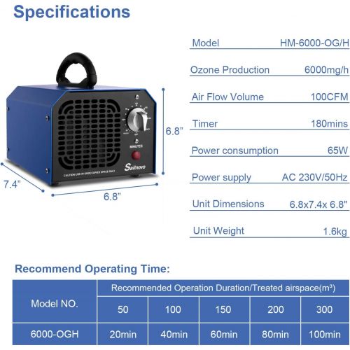  Ozongenerator Geruchskiller, Sailnovo 6,000mg/Std Ozon Desinfektion Sterilisator Ozongerat mit 3 Std Timer & HOLD, Ozon Reiniger luftreiniger lufterfrischer ozonator fuer Zimmer/Aut