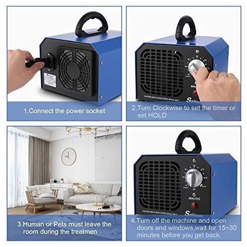  [아마존베스트]Sailnovo Ozone Generator Air Purifier 6,000 mg/h, O3 Air Ioniser, Odour Remover with Timer, up to 180 min, for Rooms, Smoke, Cars