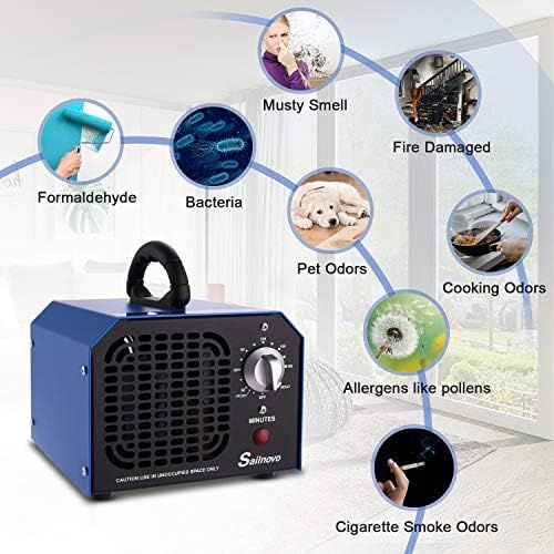  [아마존베스트]Sailnovo Ozone Generator Air Purifier 6,000 mg/h, O3 Air Ioniser, Odour Remover with Timer, up to 180 min, for Rooms, Smoke, Cars