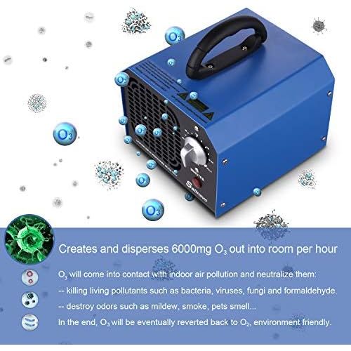  [아마존베스트]Sailnovo Ozone Generator Air Purifier 6,000 mg/h, O3 Air Ioniser, Odour Remover with Timer, up to 180 min, for Rooms, Smoke, Cars