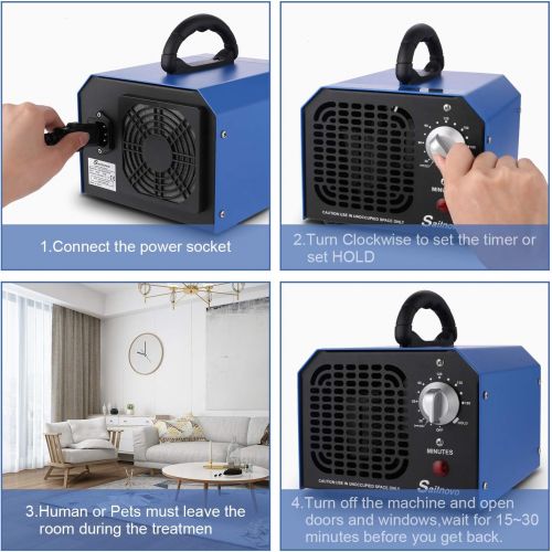  [아마존베스트]Sailnovo Ozone Generator Air Purifier 6,000 mg/h, O3 Air Ioniser, Odour Remover with Timer, up to 180 min, for Rooms, Smoke, Cars