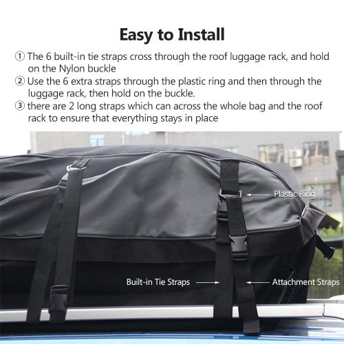  Sailnovo 15 Cubic Feet Car Roof Top Carrier, Water Resistant Car & Van Soft Rooftop Travel Cargo Bag Box Storage Luggage (15 Cubic Feet, Black)
