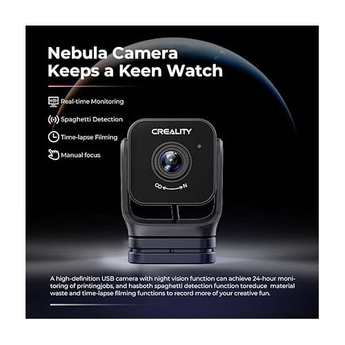  SainSmart Creality Nebula Camera for Ender-3 V3 KE/CR-10 SE/Halot-Mage Series/Creality Sonic Pad/Nebula Pad, Real-time Monitoring, Time-Lapse Filming, Spaghetti Detection