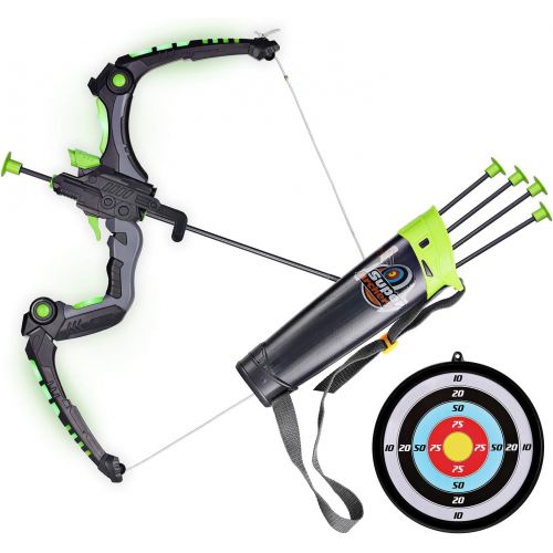  SainSmart Jr. Kids Bow and Arrows, Light Up Archery Set for Kids Outdoor Hunting Game with 5 Durable Suction Cup Arrows, Luminous Bow and Sighting Device, Green