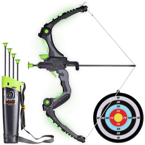  SainSmart Jr. Kids Bow and Arrows, Light Up Archery Set for Kids Outdoor Hunting Game with 5 Durable Suction Cup Arrows, Luminous Bow and Sighting Device, Green