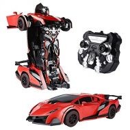 SainSmart Jr. Transform Car Robot, Electronic Remote Control RC Vehicles with One Button Tranforming and Realistic Engine Sound (Red)