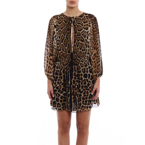 생로랑 Saint Laurent Animal print silk short dress