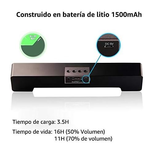  Saiyin Sineaudio Soundbar Speaker, Bluetooth PC Soundbar with Stereo Audio Soundbars for Computers, Monitors, Desktop Laptops, Tablets, Smartphones, TV Speakers of 15 Inches, Microphone