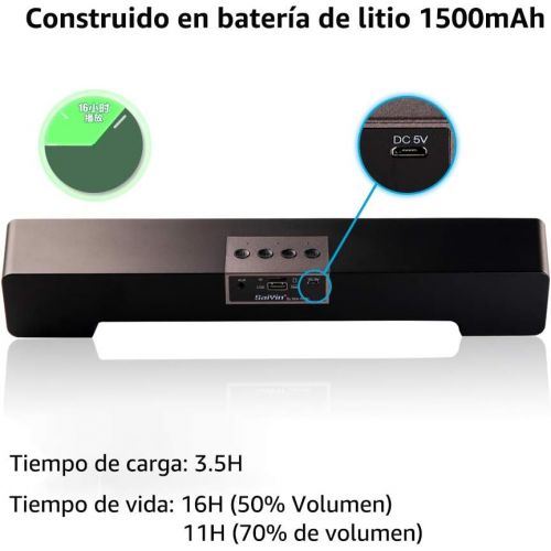  Saiyin Sineaudio Soundbar Speaker, Bluetooth PC Soundbar with Stereo Audio Soundbars for Computers, Monitors, Desktop Laptops, Tablets, Smartphones, TV Speakers of 15 Inches, Microphone