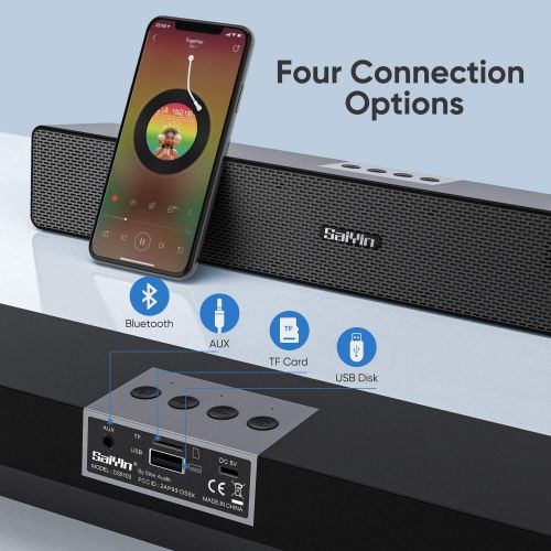  Computer Speaker, Saiyin PC Speaker Soundbar 20W Powerful Stereo Mini Soundbar Speaker for Desktop Computer, PC, Laptop, Monitor, Tablet, Projector, Smartphone