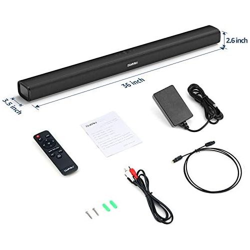  Soundbar for TV Devices with Built in Subwoofers, Saiyin TV Speaker, 80W Wired and Wireless 36 Inch Bluetooth Sound System for TV Optical/Aux/RCA Connection, Wall Mounting