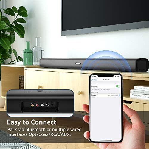  Soundbar for TV Devices with Built in Subwoofers, Saiyin TV Speaker, 80W Wired and Wireless 36 Inch Bluetooth Sound System for TV Optical/Aux/RCA Connection, Wall Mounting