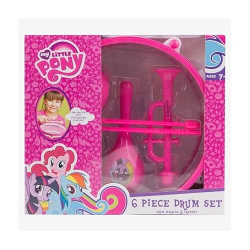  Sakar My Little Pony Six Piece Kids Drum Kit Musical My Little Pony Toys, Drum Set for Kids Music & Education, Comes with 4 Kids Instruments, 2 Drum Sticks, Bonus Toy Strap for Drums