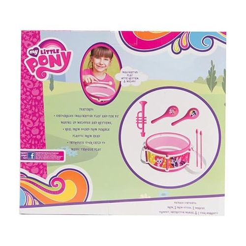  Sakar My Little Pony Six Piece Kids Drum Kit Musical My Little Pony Toys, Drum Set for Kids Music & Education, Comes with 4 Kids Instruments, 2 Drum Sticks, Bonus Toy Strap for Drums