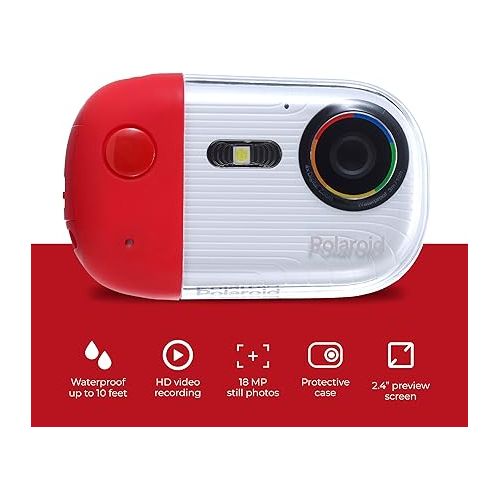  Polaroid Underwater Camera 18mp 4K UHD, Polaroid Waterproof Camera for Snorkeling and Diving with LCD Display, USB Rechargeable Digital Polaroid Camera for Videos and Photos