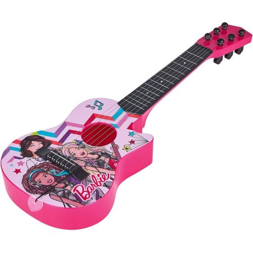 바비 Barbie 21 Kids Guitar Toy GT1-01371 | Inspired Design, Easy-to-Hold, Thin Frets and Low String, Traditional Acoustic Guitar Shape, Secret Stickers, Real Tuning Gears