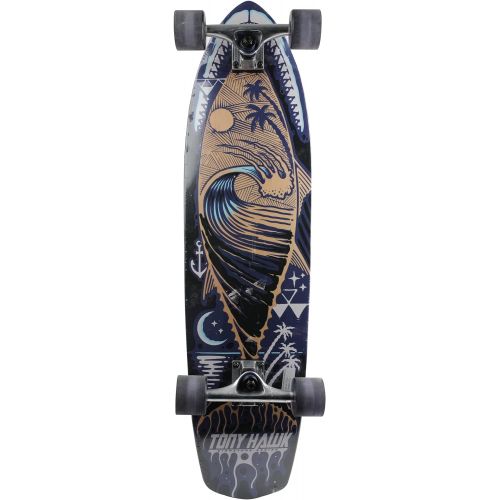  Sakar Tony Hawk 34 Complete Cruiser Skateboard, Cool Graphic Longboard, Great Option for Travel, Sport and Entertainment