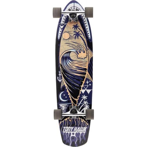  Sakar Tony Hawk 34 Complete Cruiser Skateboard, Cool Graphic Longboard, Great Option for Travel, Sport and Entertainment
