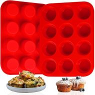 Sakolla Silicone Muffin Molds 12 Cup Silicone Cupcake Baking Pan Non-stick Muffin Molds for Cake, Muffin, Tart, Bread