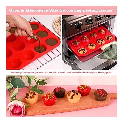  Sakolla Silicone Muffin Molds 12 Cup Silicone Cupcake Baking Pan Non-stick Muffin Molds for Cake, Muffin, Tart, Bread