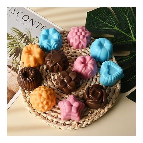  Sakolla 3 Pack Chocolate Flowers Silicone Molds 12 Cavity Flowers Heart Shape Candy Cake Molds for Baking, Cupcake, Jelly, Ice Cube, Muffin