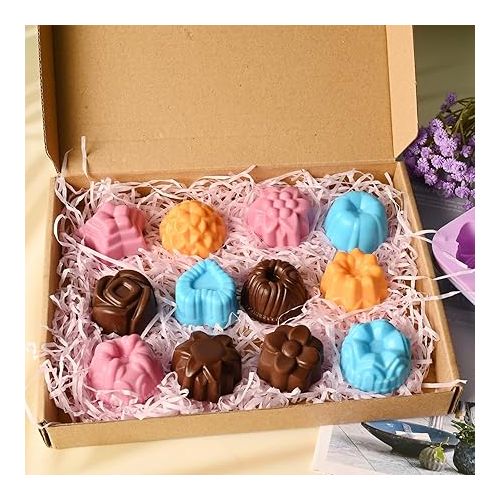  Sakolla 3 Pack Chocolate Flowers Silicone Molds 12 Cavity Flowers Heart Shape Candy Cake Molds for Baking, Cupcake, Jelly, Ice Cube, Muffin