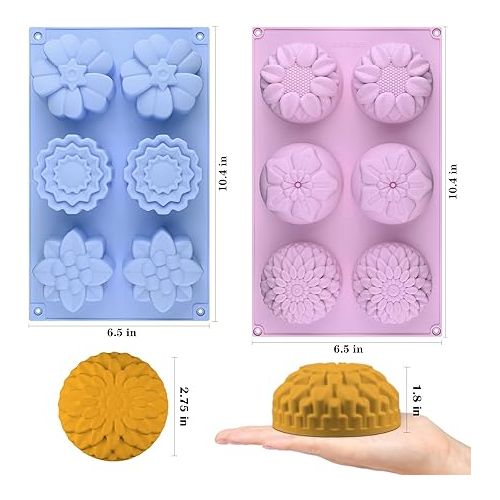 2 Pack Silicone Soap Molds, 6 Cavities Different Flower Shapes Silicone Mold, Perfect Making for Soap, Lotion Bar, Bath Bombs
