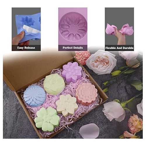  2 Pack Silicone Soap Molds, 6 Cavities Different Flower Shapes Silicone Mold, Perfect Making for Soap, Lotion Bar, Bath Bombs