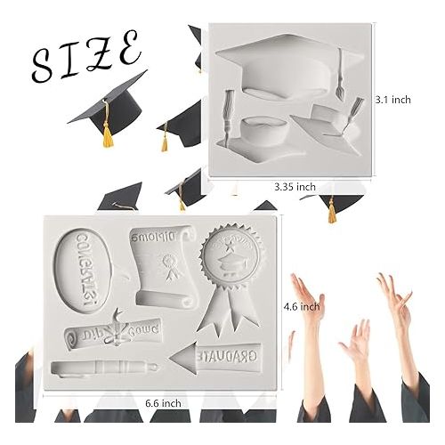  SAKOLLA Graduation Fondant Molds Silicone Doctoral Cap Diploma Candy Chocolate Molds Congrats Grad Congratulations Molds Cake Toppers Party Decorations for 2024 Graduation Celebration