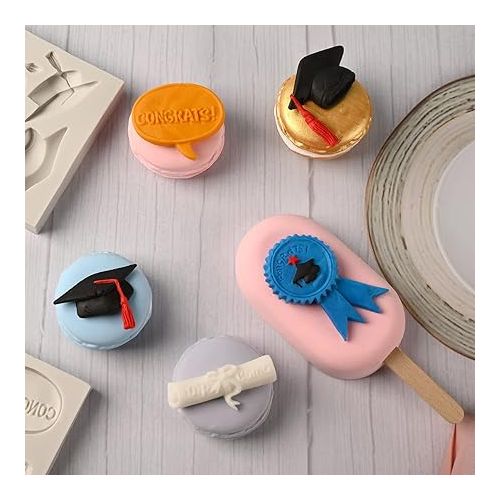  SAKOLLA Graduation Fondant Molds Silicone Doctoral Cap Diploma Candy Chocolate Molds Congrats Grad Congratulations Molds Cake Toppers Party Decorations for 2024 Graduation Celebration