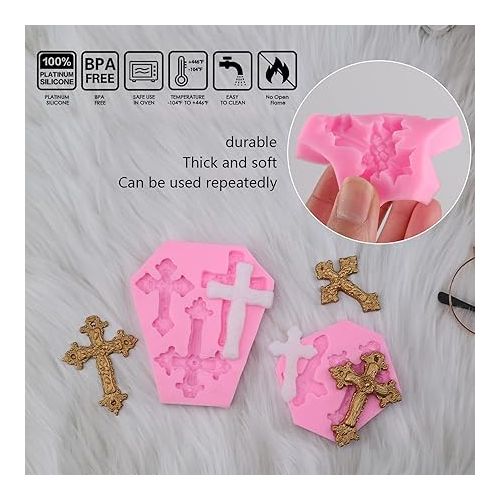  3 Pcs Cross Molds Silicone, Cross Silicone Molds for Chocolate Cake Fondant Candy Clay Cupcake Candle Baptism