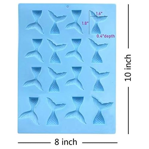  [아마존베스트]Sakolla 16 Cavity Mermaid Tail Silicone Mold for Fondant, Cake Decoration, Chocolate, Soap, Candy, Jello, Cupcake Topper, Gumpaste, Clay, Ice, etc.