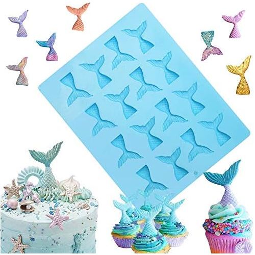  [아마존베스트]Sakolla 16 Cavity Mermaid Tail Silicone Mold for Fondant, Cake Decoration, Chocolate, Soap, Candy, Jello, Cupcake Topper, Gumpaste, Clay, Ice, etc.