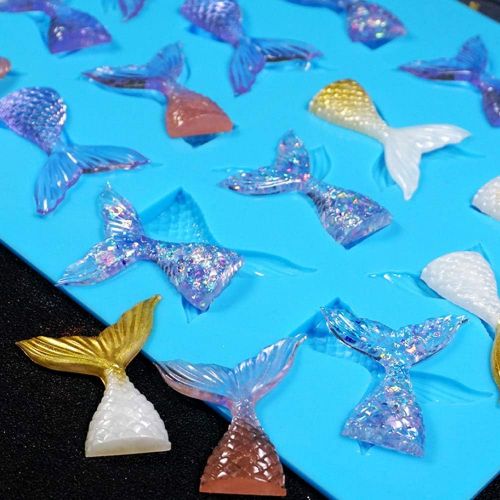  [아마존베스트]Sakolla 16 Cavity Mermaid Tail Silicone Mold for Fondant, Cake Decoration, Chocolate, Soap, Candy, Jello, Cupcake Topper, Gumpaste, Clay, Ice, etc.