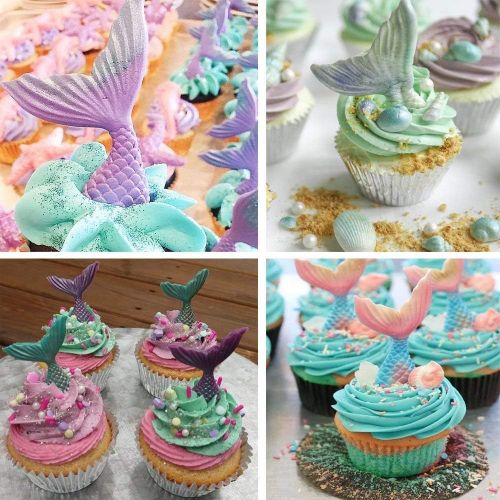  [아마존베스트]Sakolla 16 Cavity Mermaid Tail Silicone Mold for Fondant, Cake Decoration, Chocolate, Soap, Candy, Jello, Cupcake Topper, Gumpaste, Clay, Ice, etc.