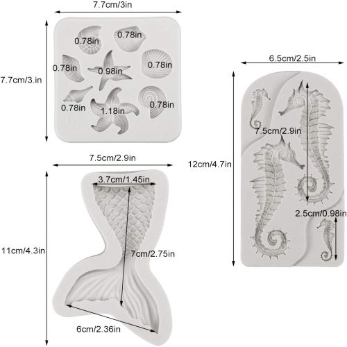  [아마존베스트]SAKOLLA Mermaid Theme Cake Fondant Mold - Seahorse Seashell Starfish Mermaid Tail Silicone Mold for Under The Sea Cake Decoration, Chocolate, Candy, Polymer Clay, Cupcake Decor, Su