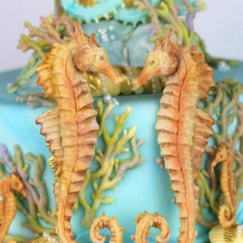  [아마존베스트]SAKOLLA Mermaid Theme Cake Fondant Mold - Seahorse Seashell Starfish Mermaid Tail Silicone Mold for Under The Sea Cake Decoration, Chocolate, Candy, Polymer Clay, Cupcake Decor, Su