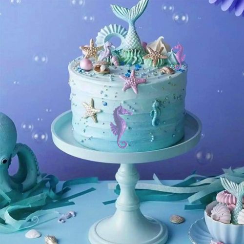  [아마존베스트]SAKOLLA Mermaid Theme Cake Fondant Mold - Seahorse Seashell Starfish Mermaid Tail Silicone Mold for Under The Sea Cake Decoration, Chocolate, Candy, Polymer Clay, Cupcake Decor, Su