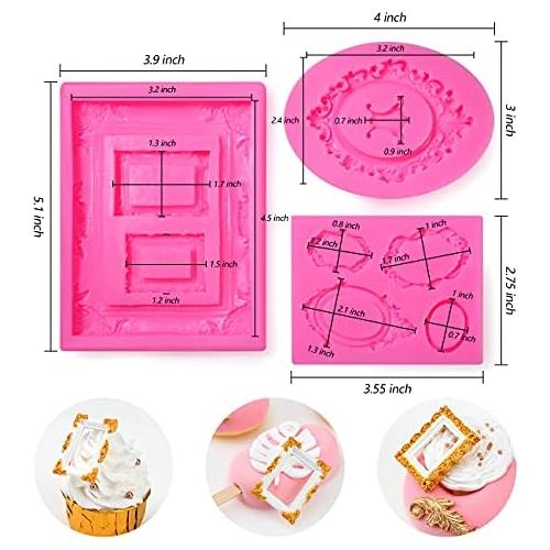  [아마존베스트]Sakola Photo Frame Fondant Mold - 3 Pack Picture Frames Silicone Mold for Cake Decorating, Sugar, Gum Paste, Chocolate, Cookies, Resin, Polymer Clay - Pink