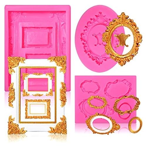  [아마존베스트]Sakola Photo Frame Fondant Mold - 3 Pack Picture Frames Silicone Mold for Cake Decorating, Sugar, Gum Paste, Chocolate, Cookies, Resin, Polymer Clay - Pink