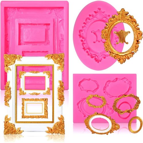  [아마존베스트]Sakola Photo Frame Fondant Mold - 3 Pack Picture Frames Silicone Mold for Cake Decorating, Sugar, Gum Paste, Chocolate, Cookies, Resin, Polymer Clay - Pink