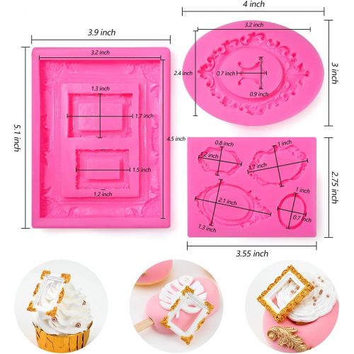  [아마존베스트]Sakola Photo Frame Fondant Mold - 3 Pack Picture Frames Silicone Mold for Cake Decorating, Sugar, Gum Paste, Chocolate, Cookies, Resin, Polymer Clay - Pink