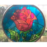 SakuraGlass Beauty and the Beast Enchanted Rose Stained Glass Suncatcher - Disney