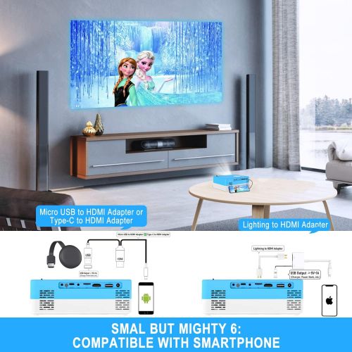  Mini Projector, Salange 1080P Supported Portable Projectors for iPhone, Outdoor Movie Proyector, HD Video Projetor Home Theater, Small LED Beam Kids Gift HDMI USB for TV Stick, Lap