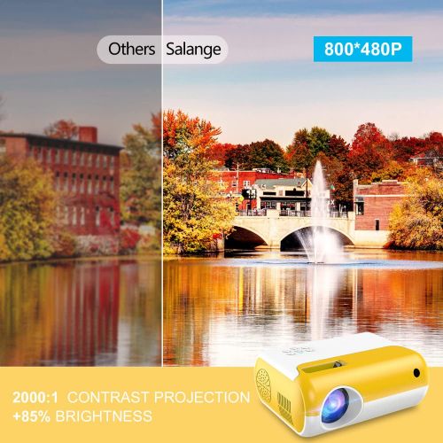  Mini Projector, Salange Portable Projector 1080P Supported, Outdoor Projector, Phone Proyector for Kids, Movie Projectors Led Video Home Theater Compatible with HDMI, USB, Laptop,