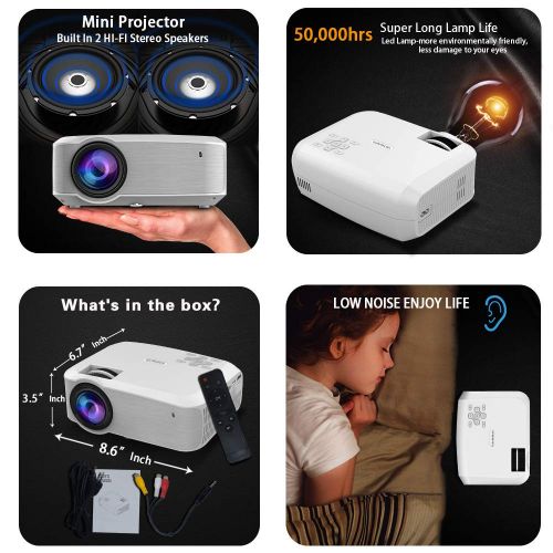  Projector, Salange HD Movie Projector with 1080P Support,Mini Portable Led Video Projector (2019 Upgraded), Compatible with Amazon Fire TV StickLaptopXboxiPadSmart Phones for H