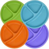 Set of 4 Divided Toddler Plates Set for Baby Plate, Kids, Children, BPA Free Silicone for Feeding by Salbree (7.5 Round, Green, Light Blue, Orange, Purple)